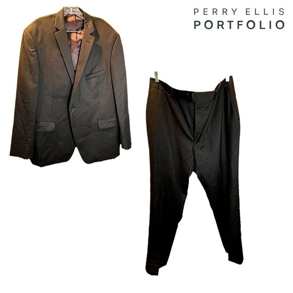 Perry Ellis Portfolio Men's‎ Tonal Plaid 2 PC Wool Suit Jacke - Picture 2 of 15